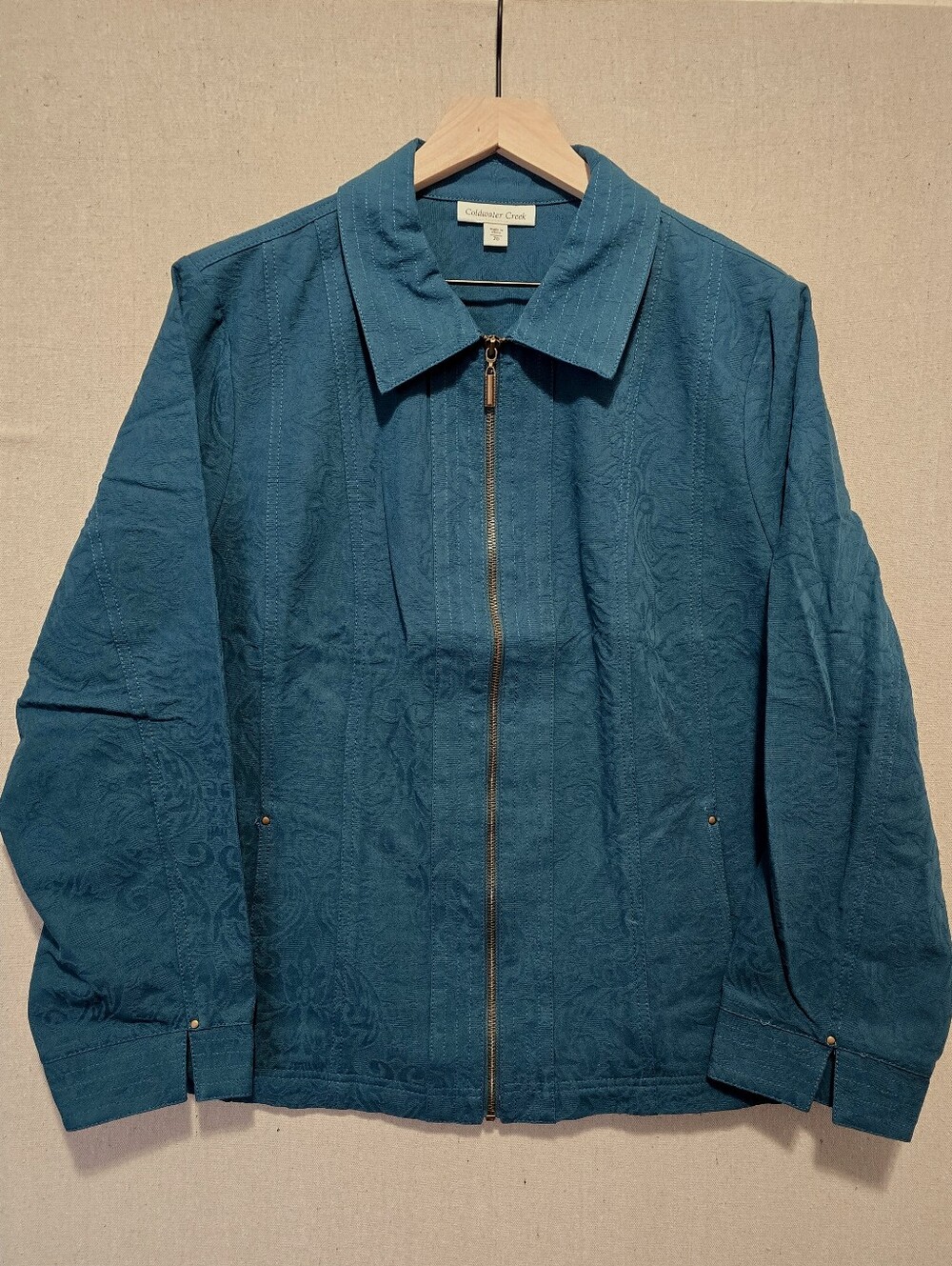 Coldwater Creek Teal Textured Jacquard Zip Jacket Womens 20 NWT